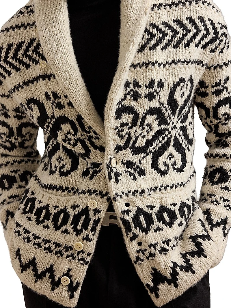 Intarsia Jacquard Shawl Sweater