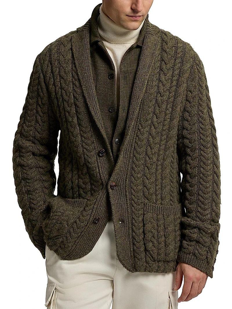 Blazer-Style Cable-Knit Cashmere Sweater