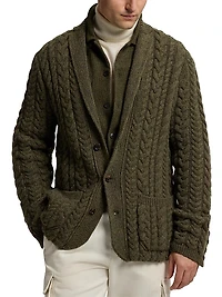 Blazer-Style Cable-Knit Cashmere Sweater