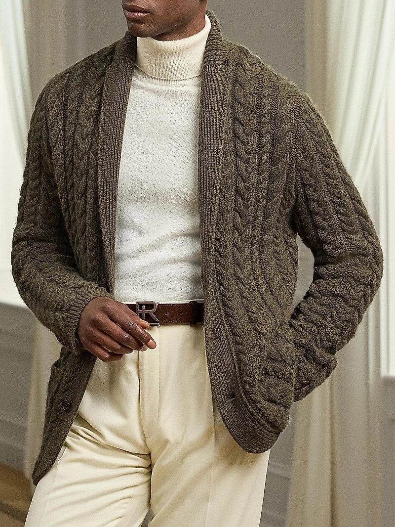 Blazer-Style Cable-Knit Cashmere Sweater