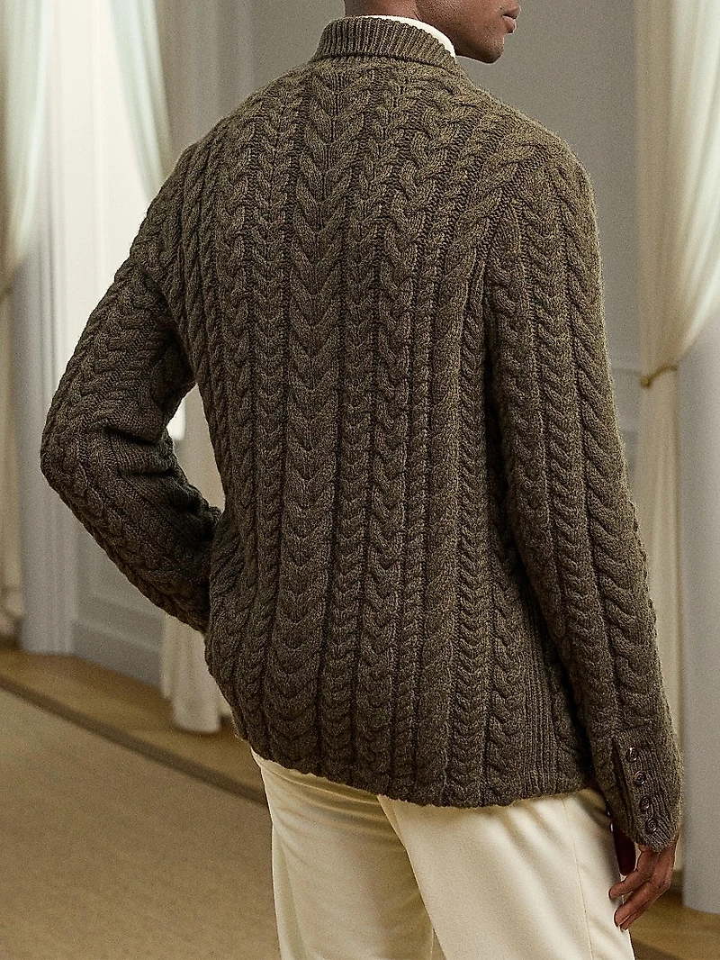 Blazer-Style Cable-Knit Cashmere Sweater