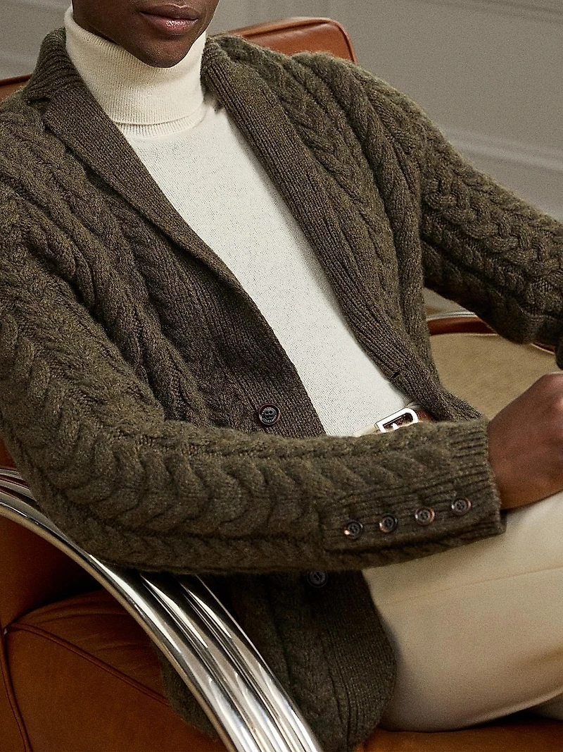 Blazer-Style Cable-Knit Cashmere Sweater