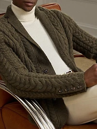 Blazer-Style Cable-Knit Cashmere Sweater