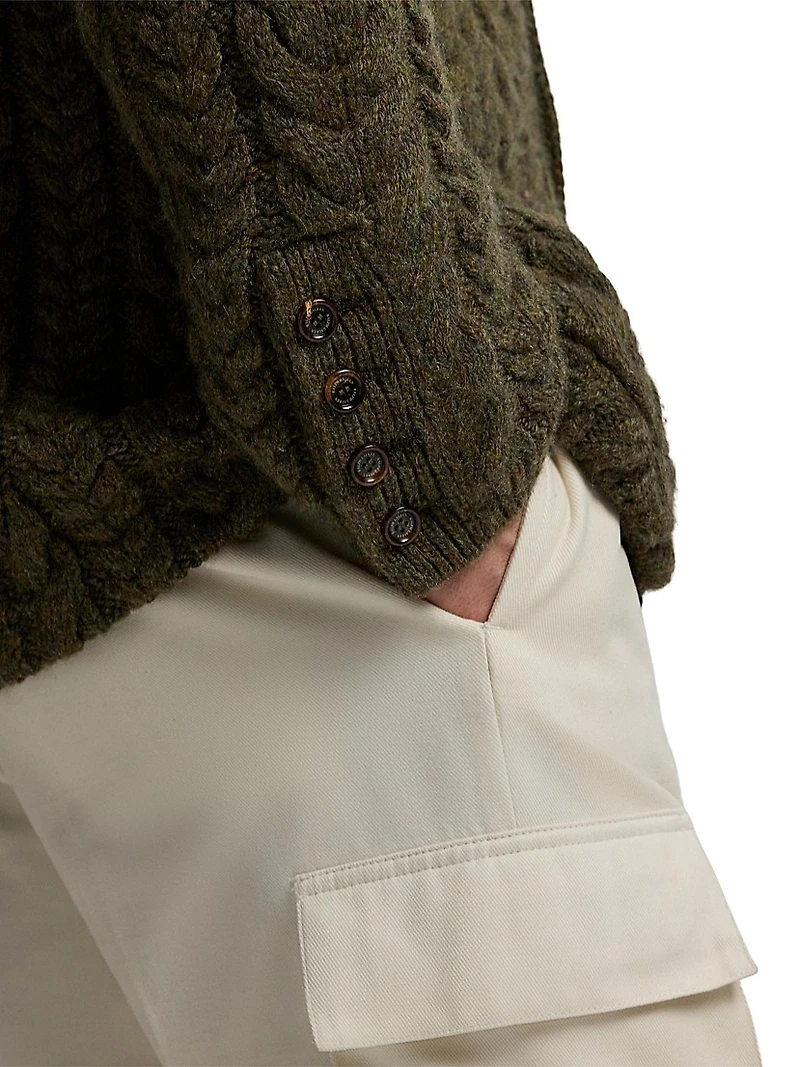Blazer-Style Cable-Knit Cashmere Sweater