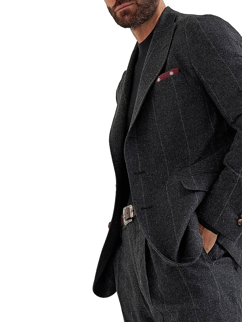 Chalk Stripe Flannel Deconstructed Blazer