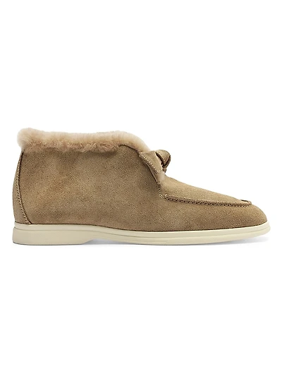 Clarita Shearling-Trim Suede Slip-On Booties