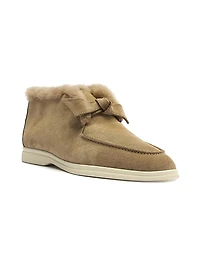 Clarita Shearling-Trim Suede Slip-On Booties