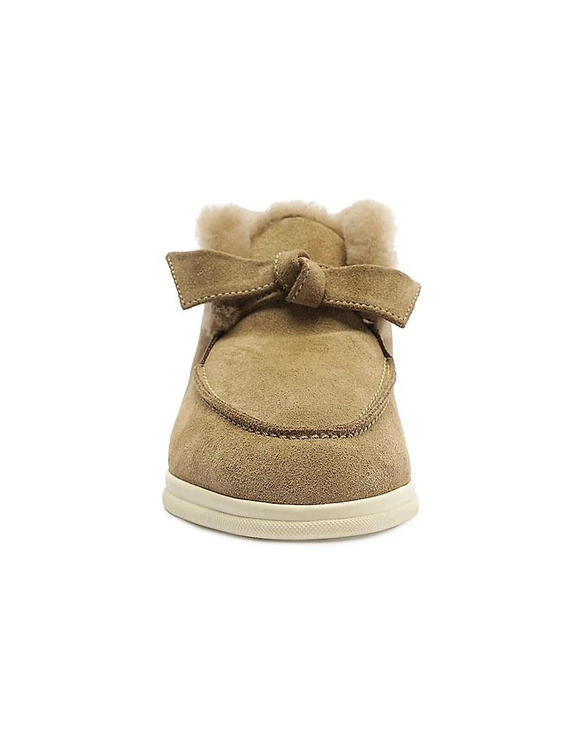 Clarita Shearling-Trim Suede Slip-On Booties