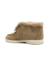 Clarita Shearling-Trim Suede Slip-On Booties