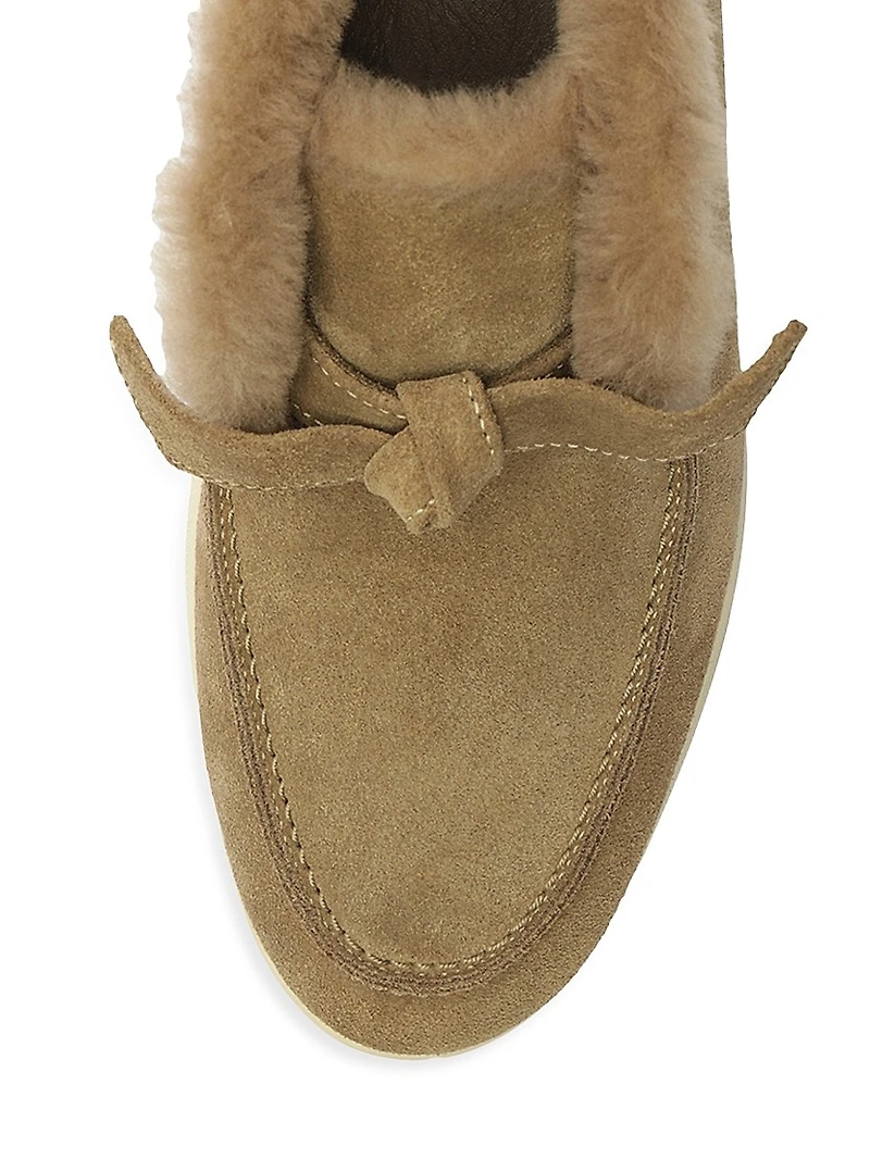 Clarita Shearling-Trim Suede Slip-On Booties