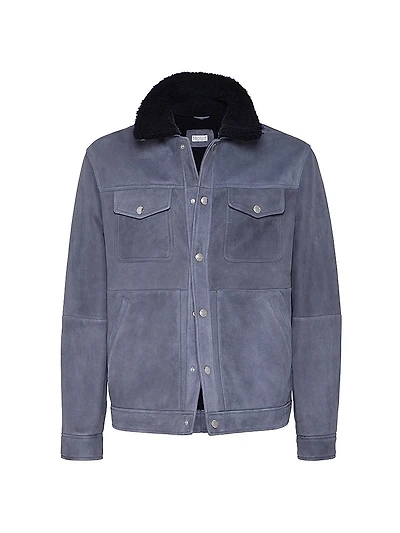 Suede Curly Shearling Four Pocket Jacket
