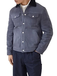 Suede Curly Shearling Four Pocket Jacket