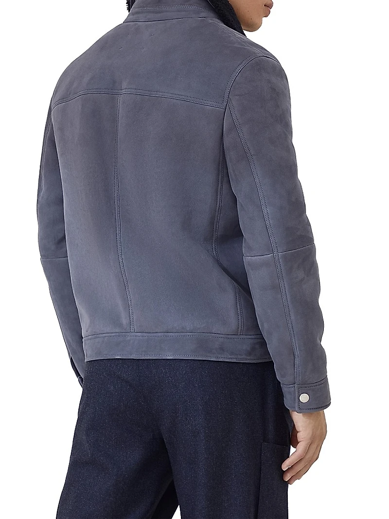 Suede Curly Shearling Four Pocket Jacket