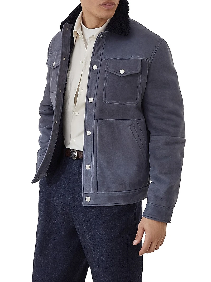 Suede Curly Shearling Four Pocket Jacket