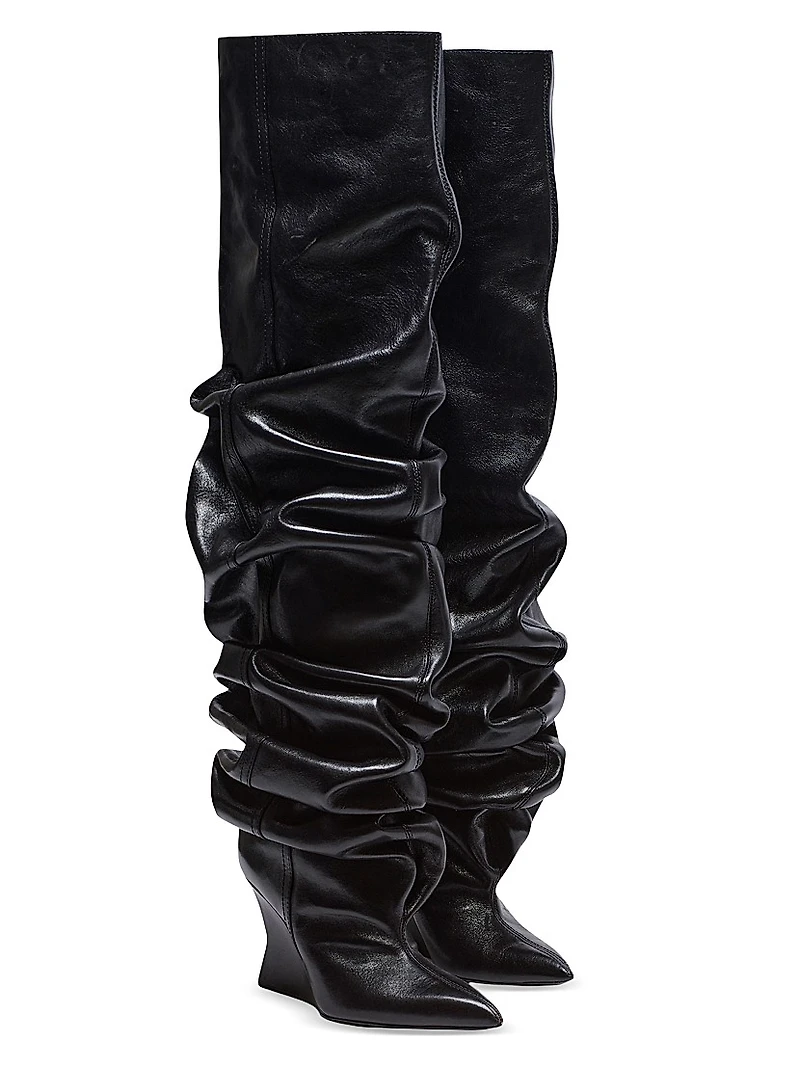 95MM Ruched Leather Over-The-Knee Boots