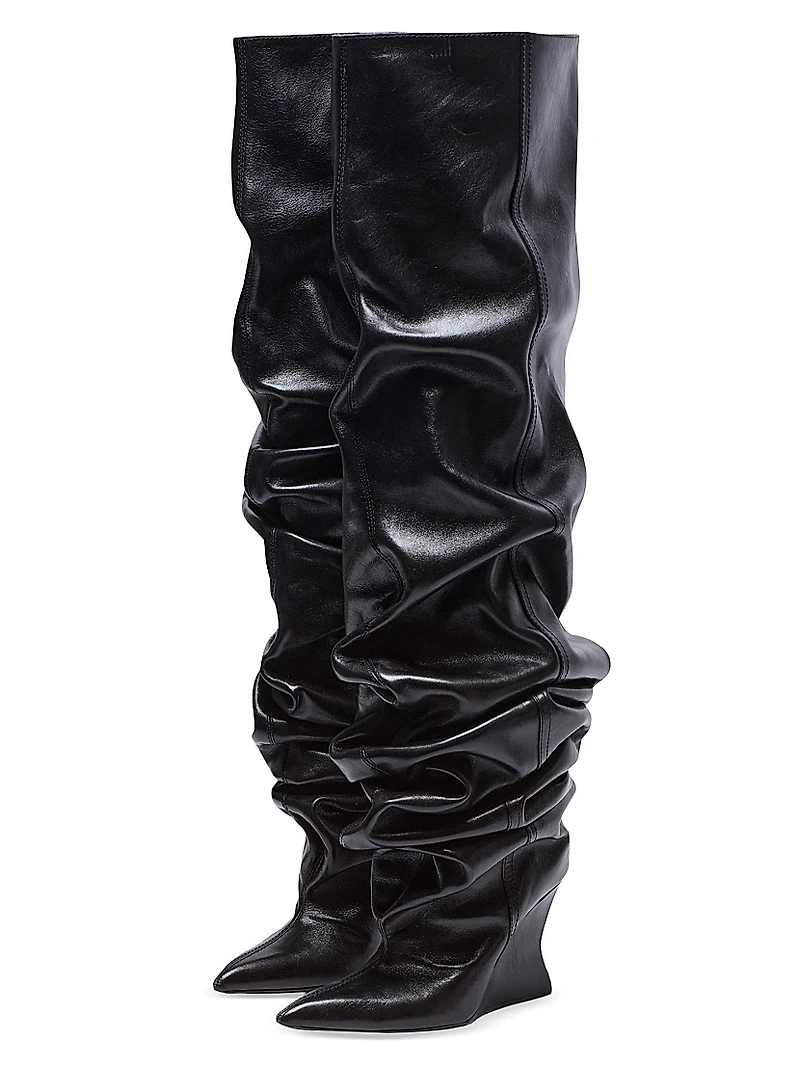 95MM Ruched Leather Over-The-Knee Boots