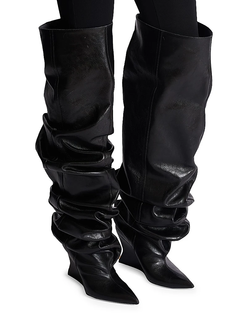 95MM Ruched Leather Over-The-Knee Boots