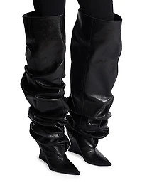 95MM Ruched Leather Over-The-Knee Boots