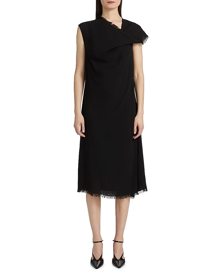 Frayed Scarf Midi-Dress