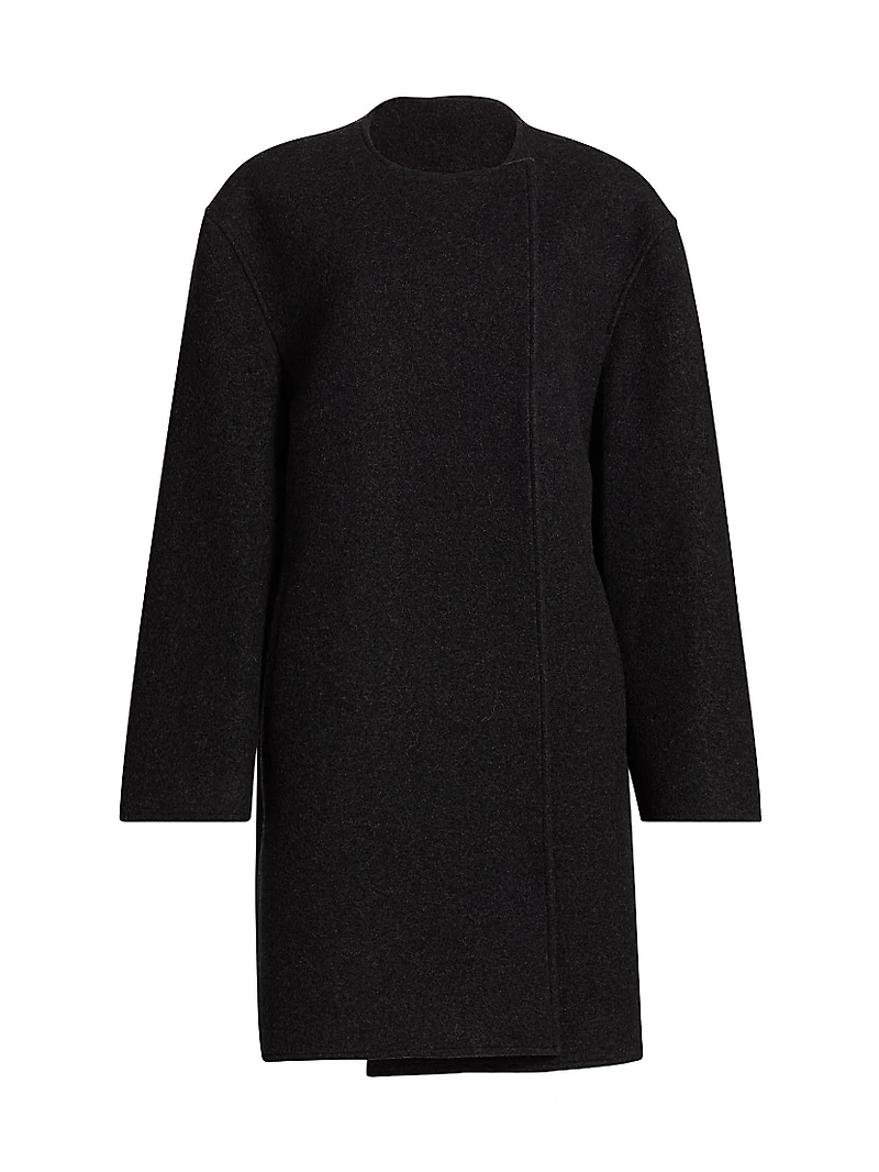 Collarless Wool-Blend Felt Coat