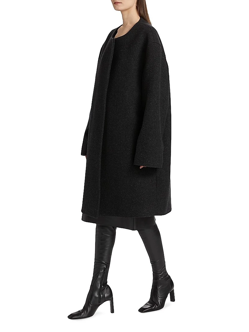 Collarless Wool-Blend Felt Coat