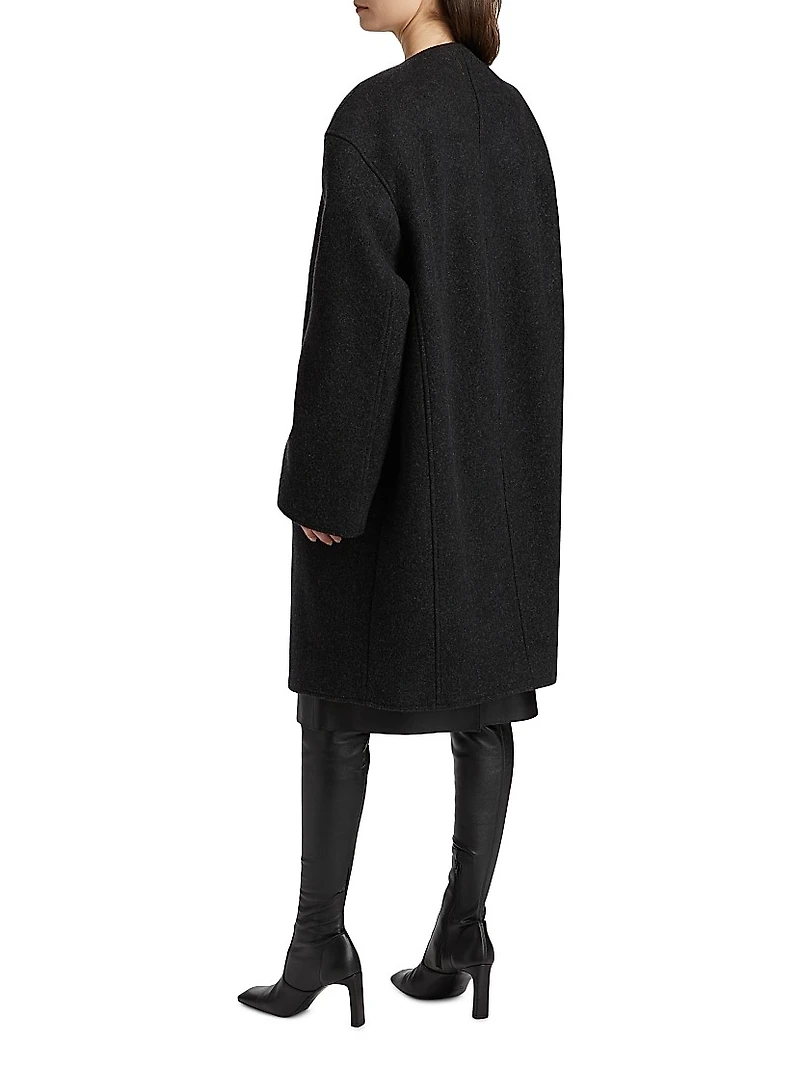 Collarless Wool-Blend Felt Coat