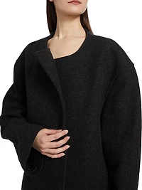 Collarless Wool-Blend Felt Coat