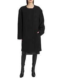 Collarless Wool-Blend Felt Coat