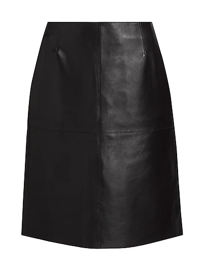 Paneled Leather Knee-Length Skirt