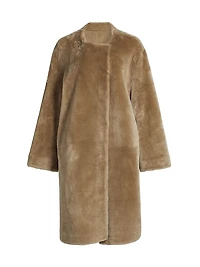 Collarless Shearling Coat