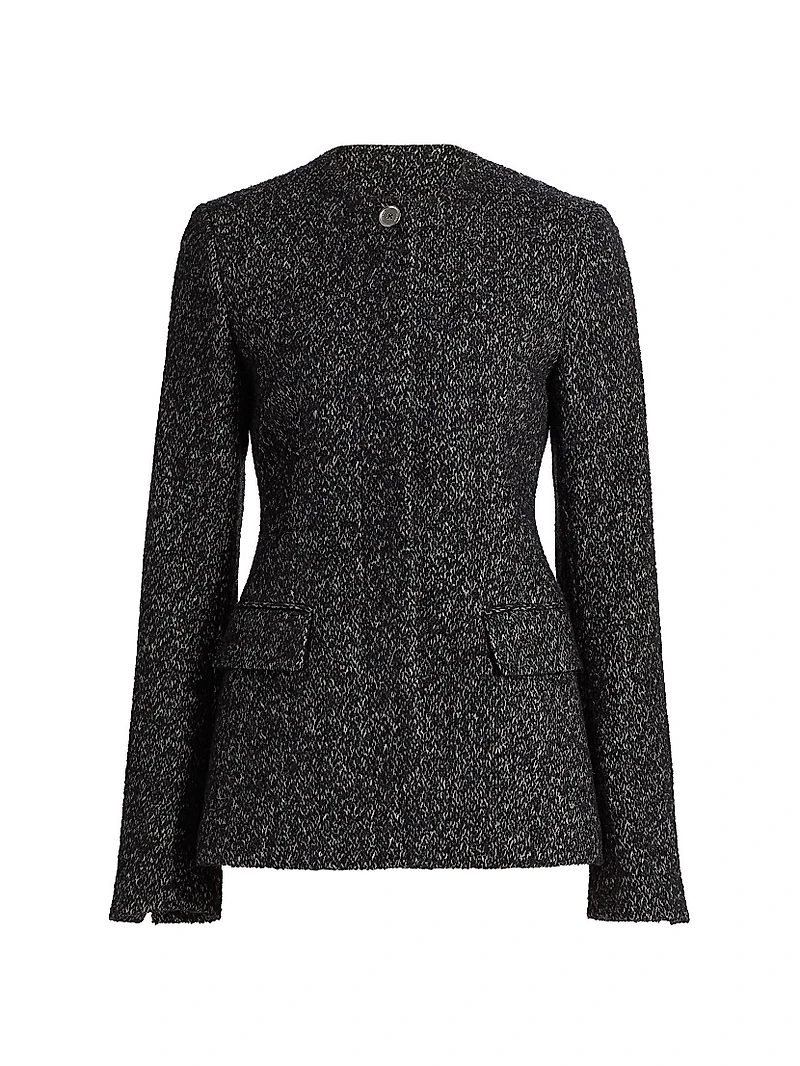 Collarless Wool-Blend Tweed Jacket