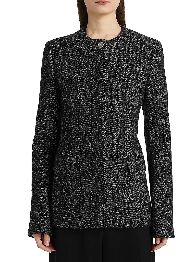 Collarless Wool-Blend Tweed Jacket