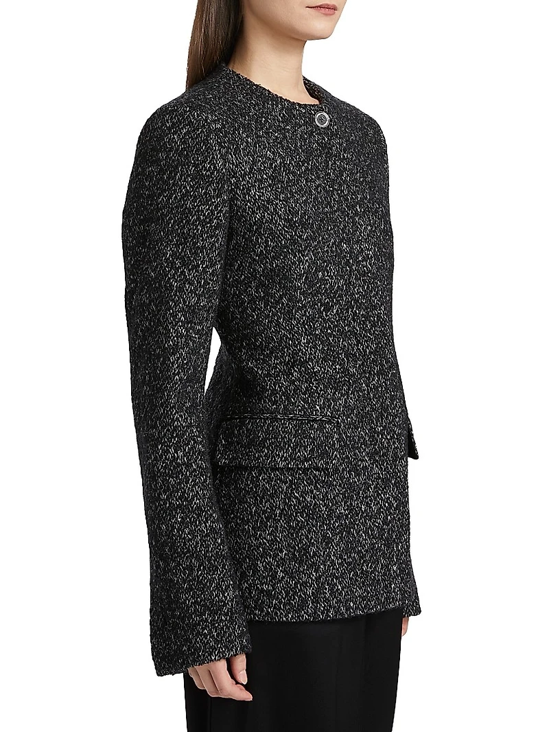 Collarless Wool-Blend Tweed Jacket