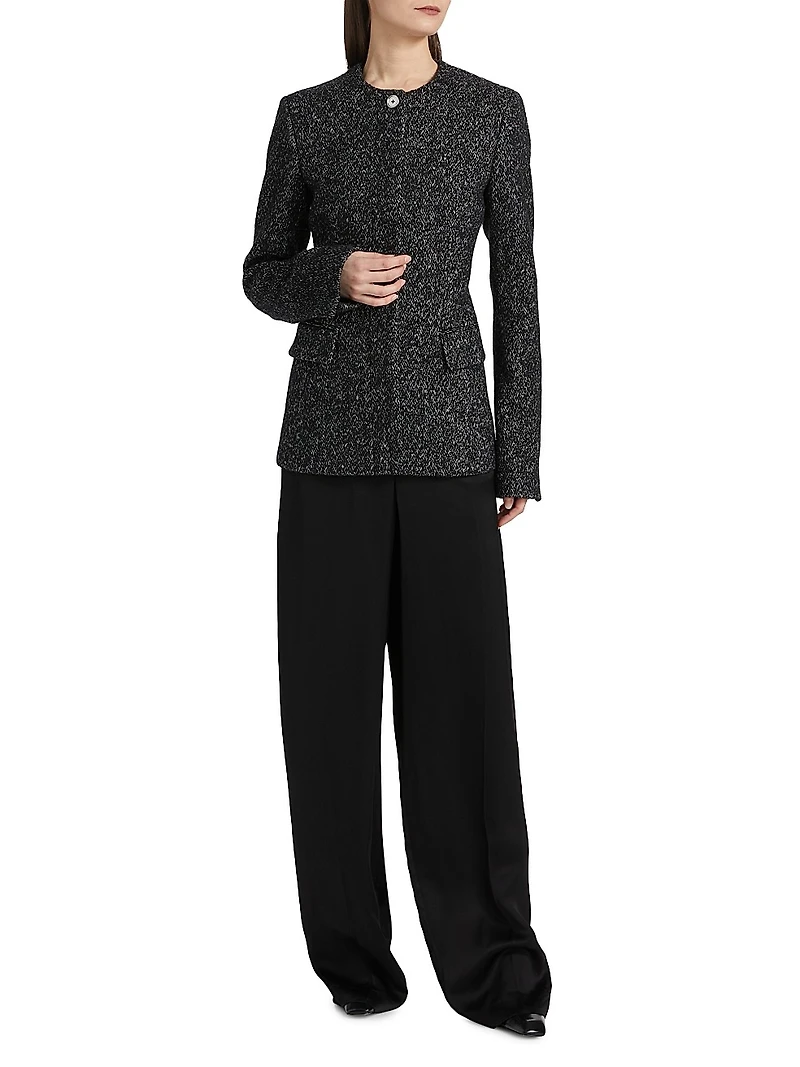 Collarless Wool-Blend Tweed Jacket