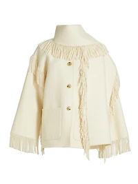 Fringed Scarf Wool-Blend Jacket