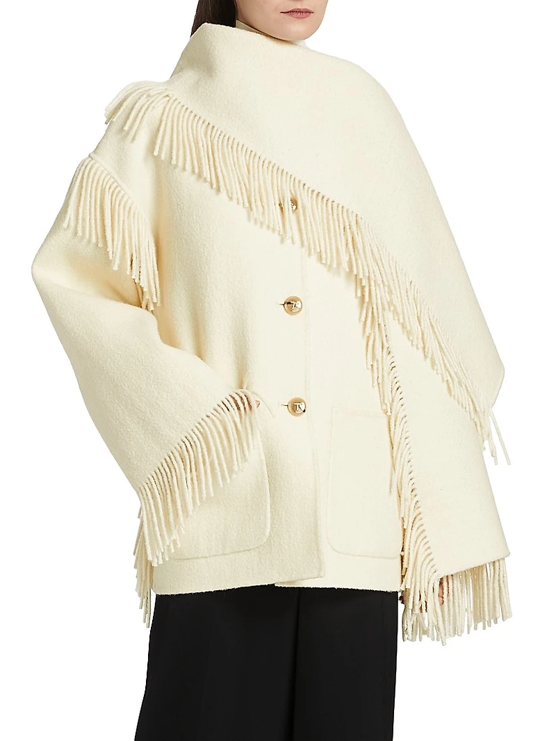 Fringed Scarf Wool-Blend Jacket