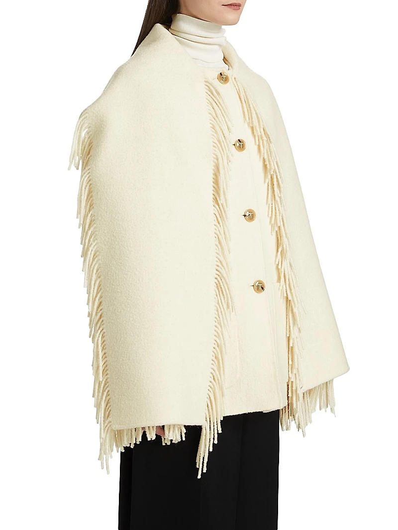 Fringed Scarf Wool-Blend Jacket