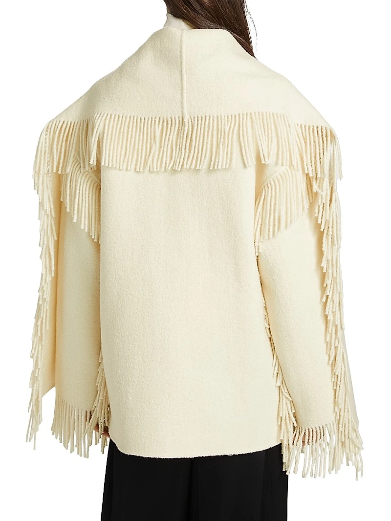 Fringed Scarf Wool-Blend Jacket