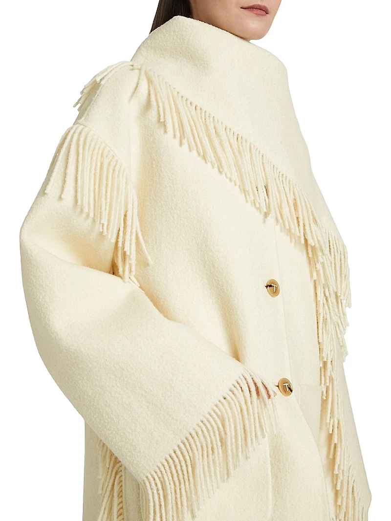 Fringed Scarf Wool-Blend Jacket