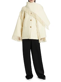 Fringed Scarf Wool-Blend Jacket