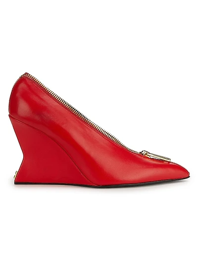 95MM Leather Zip Wedge Pumps