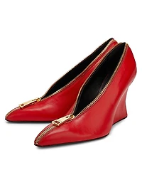 95MM Leather Zip Wedge Pumps