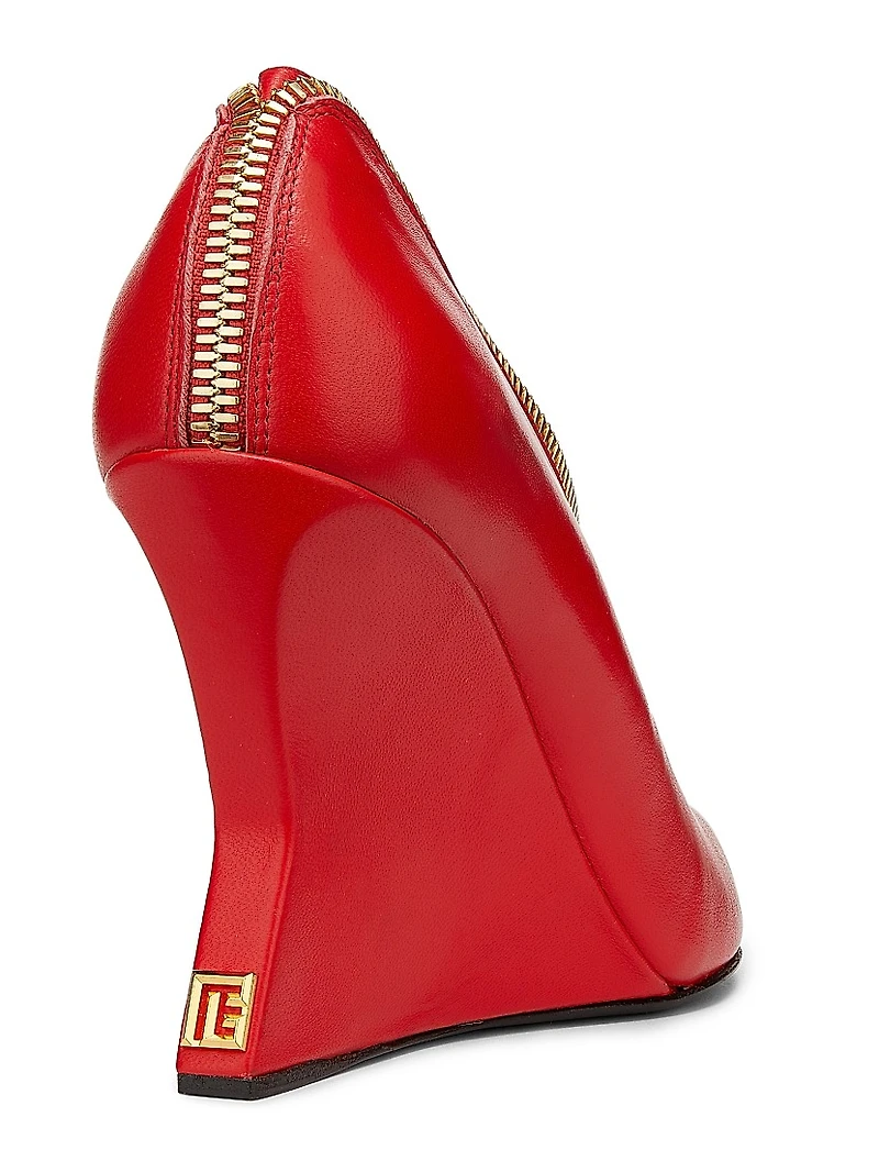 95MM Leather Zip Wedge Pumps