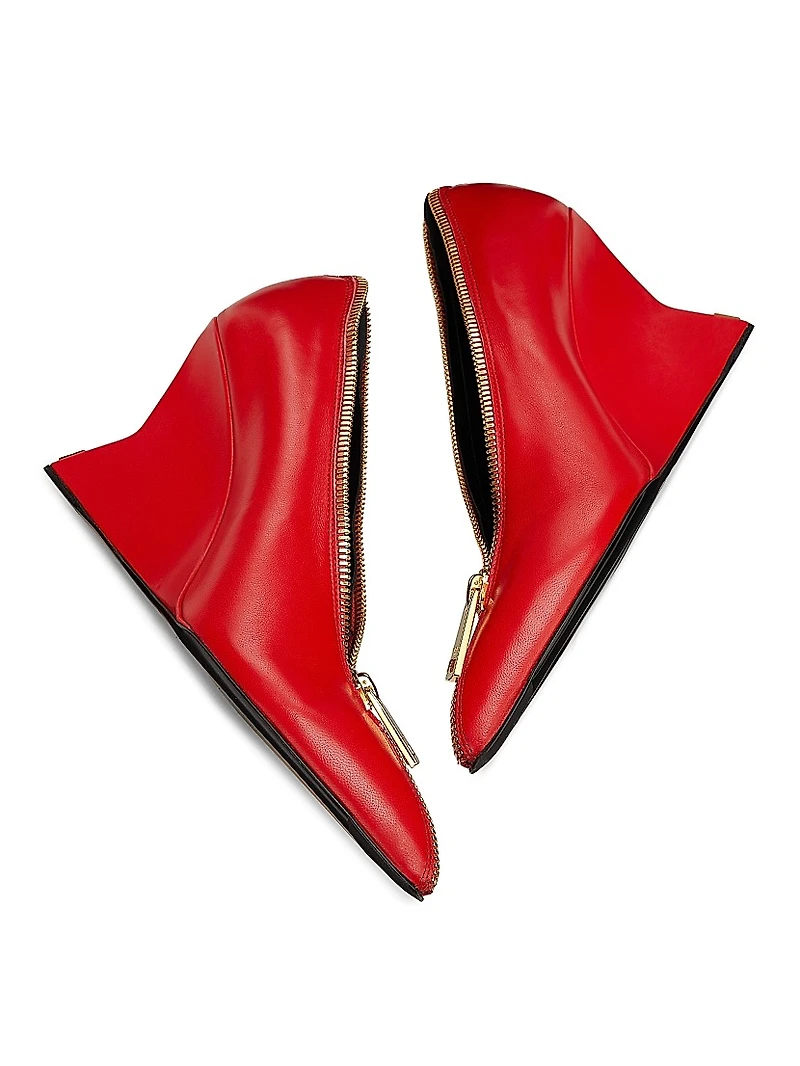 95MM Leather Zip Wedge Pumps