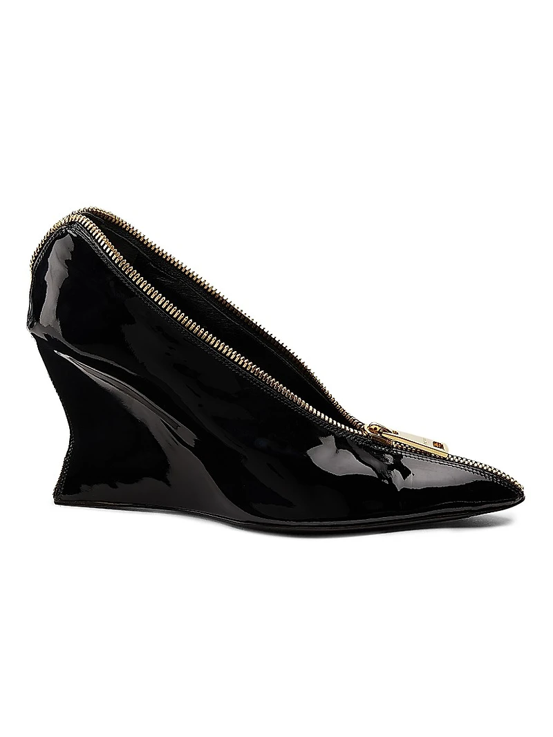 95MM Patent Leather Zip Wedge Pumps