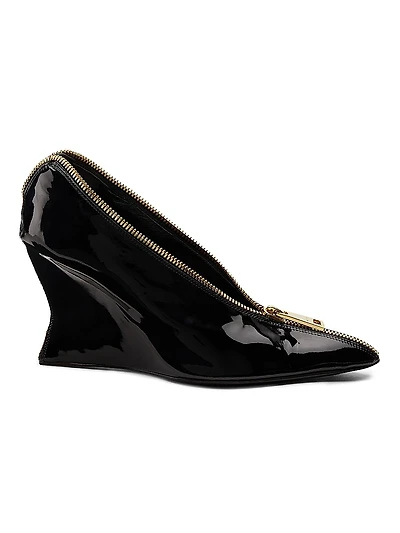 95MM Patent Leather Zip Wedge Pumps