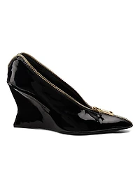 95MM Patent Leather Zip Wedge Pumps