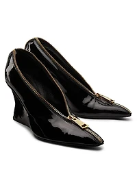 95MM Patent Leather Zip Wedge Pumps