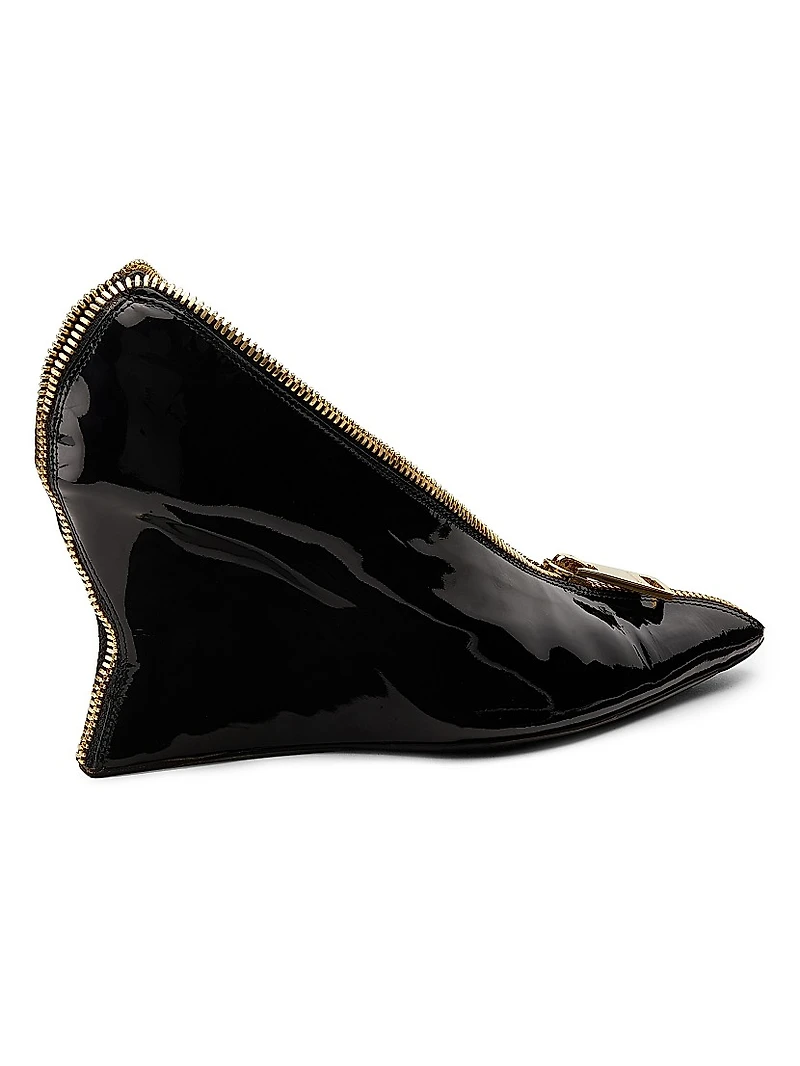 95MM Patent Leather Zip Wedge Pumps