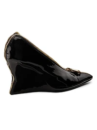95MM Patent Leather Zip Wedge Pumps